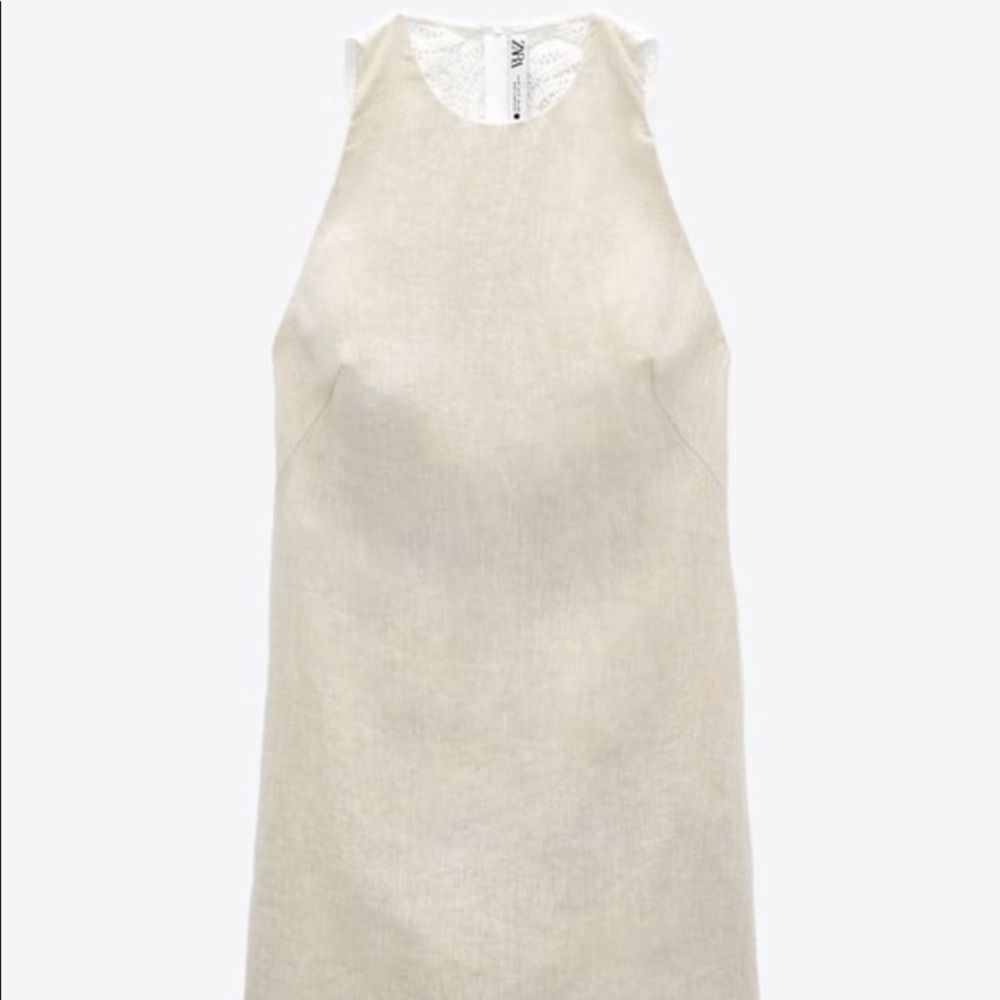Zara NWT crochet back limited edition linen dress in natural  Size XL